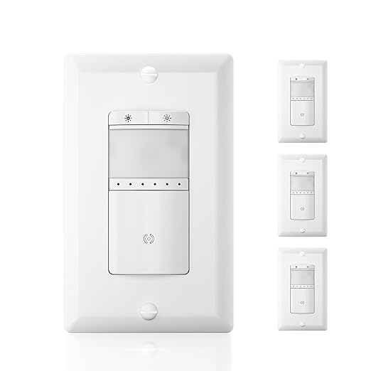 ECOELER Motion Sensor Dimmer Switch, Digital Dimmer Light Switches with PIR Sensor and Timer, Single Pole, Occupancy & Vacancy Modes, Neutral Wire Required, Wall Plate Included, White, 4Pack