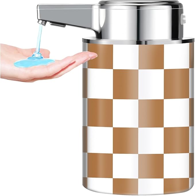 Automatic Soap Dispenser,soap Dispenser Dish soap Dispenser Hand Bathroom Touchless with Infrared Sensor （Brown White Grid）