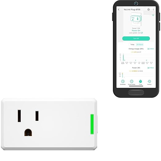 YoLink Smart Energy Plug 15A – 1/4 Mile LoRa Range, High-Power Devices with Cycle Schedule, Real-Time Energy Monitoring, Overload Protection, Alerts, Alexa, Google, IFTTT, HA, Hub Required YS6614