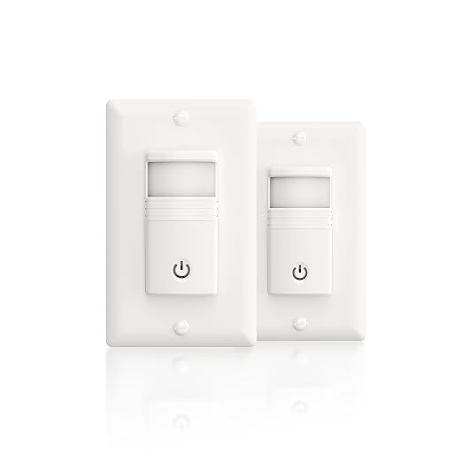 ECOELER Motion Detector Light Switch, PIR Infrared Sensor Switch with Sensitivity & Delay Adjustable, OCC & VAC Selectable, Single Pole, No Neutral Wire, UL Listed & FCC Listed, White, 2 Pack