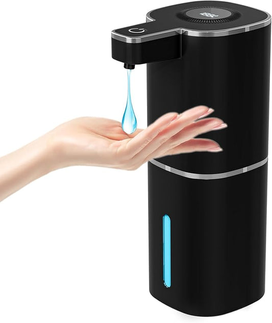 Automatic Liquid Soap Dispenser, Touchless Rechargeable Hand Soap Dispenser, 4 Adjustable Levels, 1200mAh Battery, Large Display, for Kitchen & Bathroom (Black, Liquid)