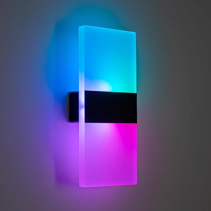 12 Color Changing RGB Wall Sconce, Rechargeable Battery Operated LED Wall Light, Remote Dimmable Magnetic Night Light for Bedroom Hallway Stairway Decor