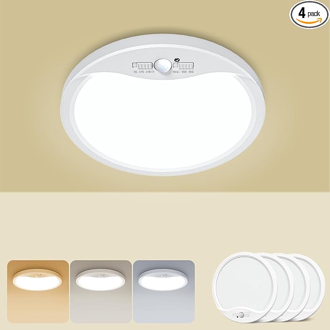 zemty 4Pack 7inch Motion Sensor Ceiling Lights Wired, 15W 1500lm 3CCT/3 Mode/30-120s Timer, Bright White LED Flush Mount Light Fixture Motion Activated for Closet Pantry Hallways Stairwells Garage