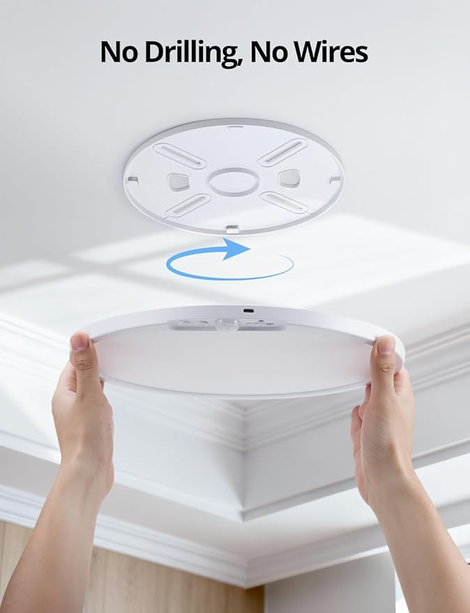 Combuh Rechargeable Battery Operated Ceiling Light for Shower Inside Wireless, 105 Day Battery Life Powered 11.8Inch Bright Waterproof Magnetic RGB Overhead Lighting without Wiring for Closet Bathroom
