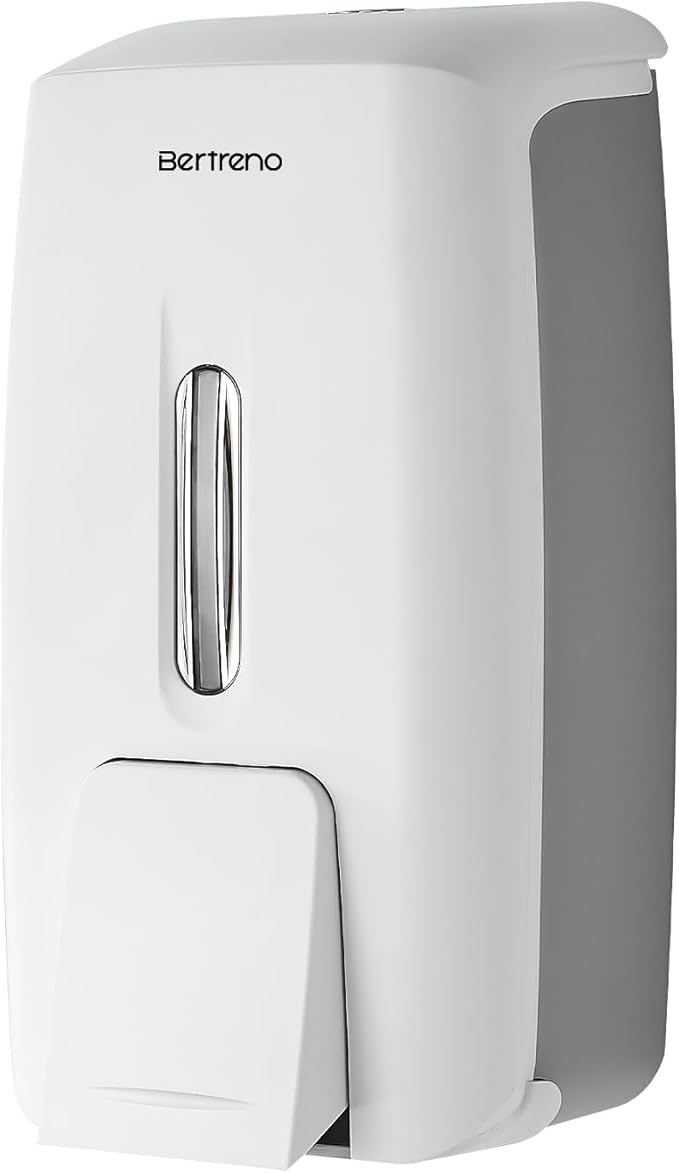 Commercial Soap Dispenser Wall Mount Manual Pump Hand Soap Dispenser 800ml Gel Liquid Hand Sanitizer Dispenser Self Adhesive for Home Bathroom (White)