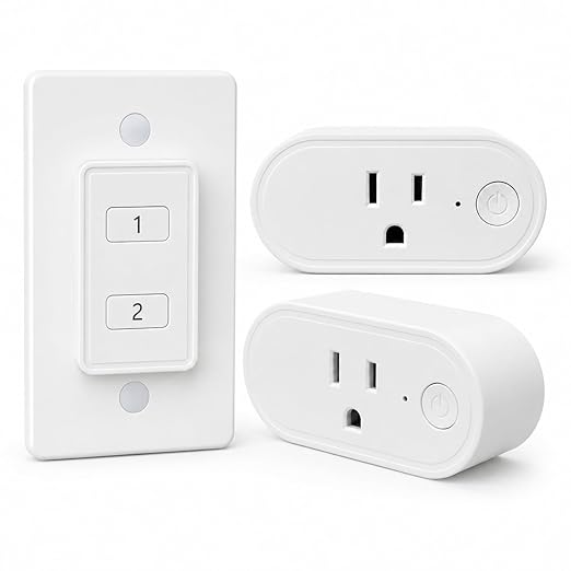 LoraTap Remote Control Outlet, On Off Light Switch with Wall Plate - Wireless Control 2 Plugs from 100ft, No WiFi Needed, Ideal for Lamps, Fans, Small Appliances(1 Remote + 2 Outlets)