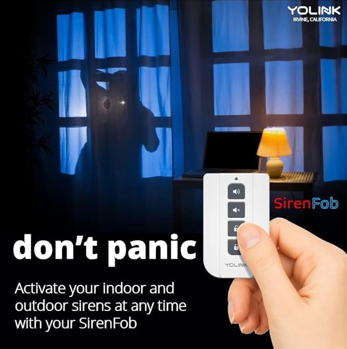 YoLink SirenFob, 1/4 Mile Open-Air Range Siren Controller, Panic Button, Smart Buttons Fob for Use with YoLink Siren Products