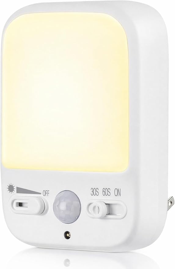 Night Sensor LED Motion-Activated Night Light Rotatable Dusk to Dawn AC Outlet Plug-in Wall Night Sensor Light for Bedroom Hallway Stairway Garage Basement Corridor Indoor