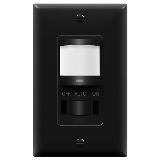 TOPGREENER Occupancy/Vacancy PIR Motion Sensor Light Switch, Learning Function, No Neutral No Ground Required, 200W Incandescent / 150W LED Load, UL Listed, Wall Plate Included, Black.