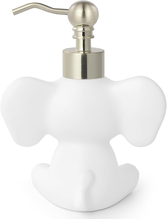 Cute Elephant Shape Soap/Hand Sanitizer Metal Pump Dispenser, Refillable for Bathroom Accessories, Gifts for Kids (Matt White)