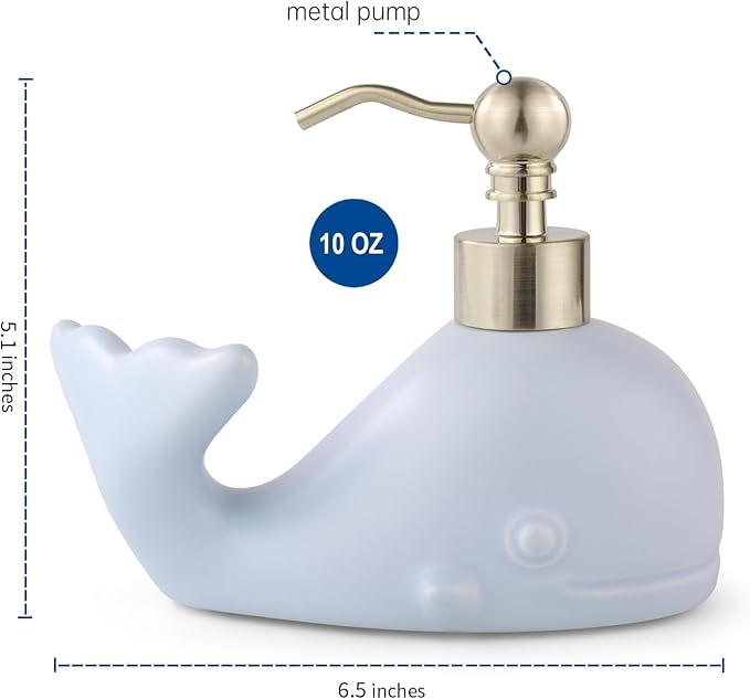 Cute Whale Shape Soap/Hand Sanitizer Metal Pump Dispenser, Refillable for Bathroom Accessories, Gifts for Kids (Matt Blue)