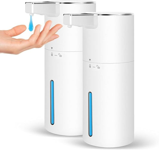 2 Pack Automatic Soap Dispenser: 13.52oz/400ml Wall Touchless Liquid - 4-Level Adjustable Modern Electric Hand Soap Dispenser - Kitchen Bathroom Kids Family White