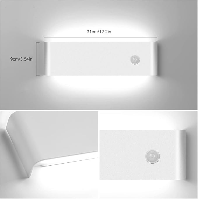 LED Hardwired Motion Sensor Light Indoor Wall Sconce, 12W Motion Sensor Wall Light Indoor Sconce Wall Aluminum Modern Wall Sconce for Living Room Hallway Stair Cool White(Not Battery Operated)