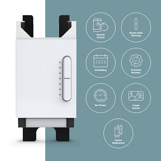 Master Smart Dimmer by Deako, 3-Way, 4-Way, Multi-Way, 2.4 GHz Wi-Fi, Programmable, Remote App, Voice Control w/Alexa, Google Assistant, Samsung, No Hub Required, Neutral Wire Required, White