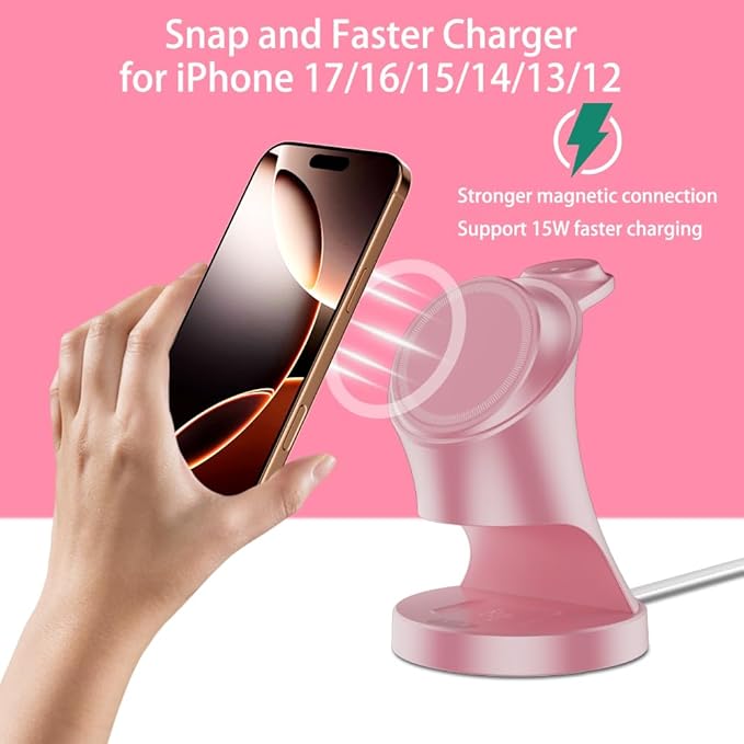 3 in 1 Wireless Charging Station for Apple Devices,Magsafe Charger for IPhone17 16 15 14 13 12 Pro/Max/Plus/Mini Wireless Charger Station for AirPods 2/3/4/Pro iWatch Ultra11/10/9/8/7/SE/6/5/4/3/2