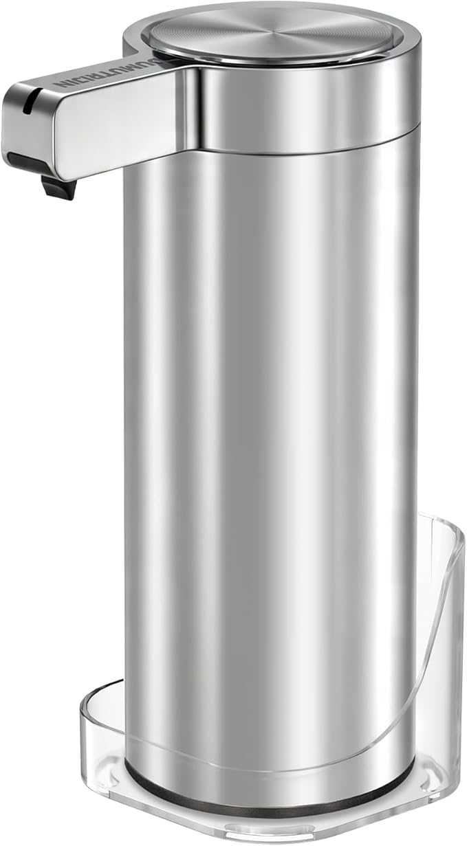 Touchless Automatic Soap Dispenser Wall Mount Stainless Steel with Sensor Infrared 9 oz Electric IPX5 Waterproof USB-C Charging Motion Sensor for Kitchen & Bathroom (Silver)