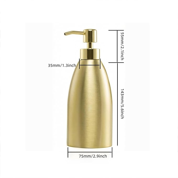 304 Stainless Steel Soap Dispenser 16oz Rust-Proof Liquid Soap Pump Bottle for Kitchen or Bathroom Countertop Hand Dish Lotion Leak-Proof (Matte Gold)