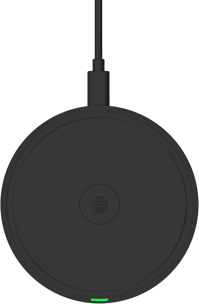 AT&T 15W Qi Wireless Charging Pad – Case-Friendly USB-C Fast Charging Station for iPhone 17/16/15/14, AirPods, Samsung Galaxy S25/S24, Pixel, and All Qi-Compatible Devices – Black
