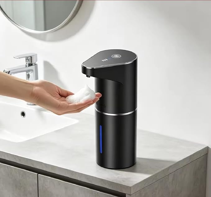 Automatic Soap Dispenser,Touchless Hand Wall Mount Rechargeable 3 Gear Adjustable Electric Soap Dispenser 350ml with Infrared Motion Sensor for Bathroom,Kitchen,Office,Black Foam
