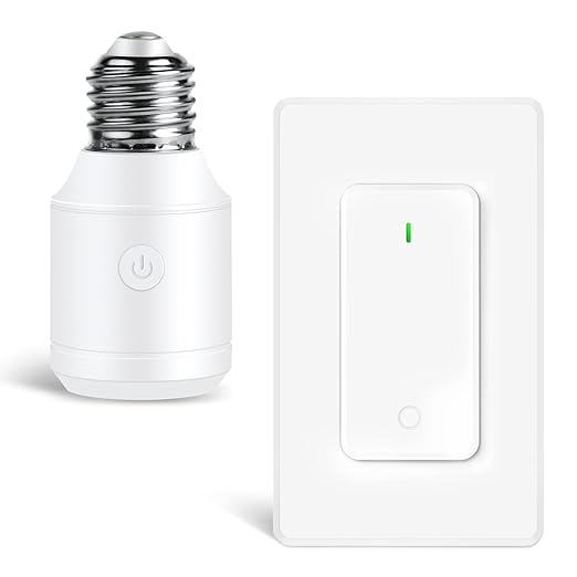 Greencycle Remote Control Light Bulb Socket,Max 500W LED,Wireless Wall Light Switch for Pull Chain Light Fixture,E26 E27 Bulb Base,No Wiring,500ft RF Range,for Bedroom,Stair