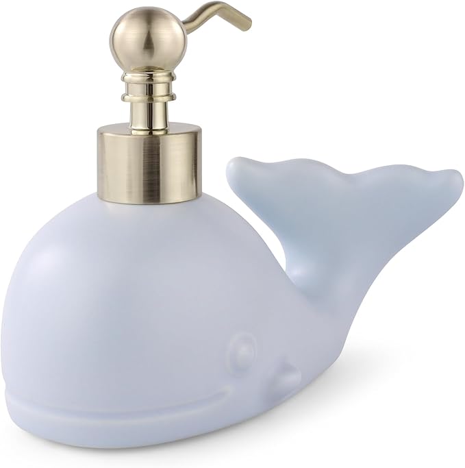 Cute Whale Shape Soap/Hand Sanitizer Metal Pump Dispenser, Refillable for Bathroom Accessories, Gifts for Kids (Matt Blue)