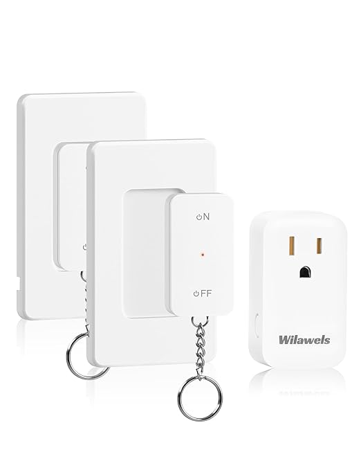 Remote Control Outlet with Two Switches, WILAWELS Wireless Light Switch with Magnetic Base, On Off Remote Outlet Switch, 100ft RF Range, 15A/1875W, Pre-Programmed, FCC Listed W10RC2106