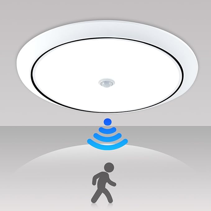 Motion Sensor Ceiling Light Wired, 9 Inch Flush Mount Ceiling Light 6500K Closet Lights, 12W LED Motion Sensor Light Indoor for Stair Closet Porch Hallway Laundry