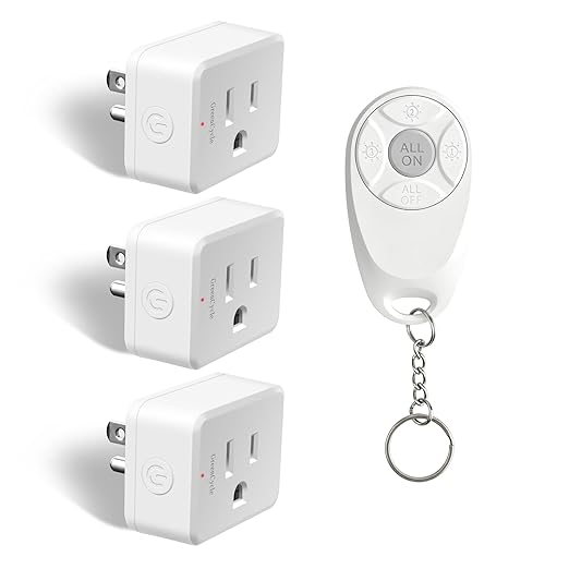 Greencycle Remote Control Outlet,Wireless Light Switch and 3 Outlet Plugs,Remote Outlets Switch,No Wiring Needed,500ft Range Coverage,15A/1500W for Lamps,Fans,TV,FCC Certified, White