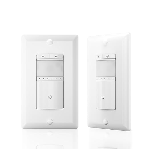 ECOELER Motion Sensor Dimmer Switch, Dimmer Electrical Light Switches with Occupancy Sensor, Single Pole for CFL/LED/Incandescent Bulb, Neutral Wire Required, Wall Plate Included, White, 2Pack