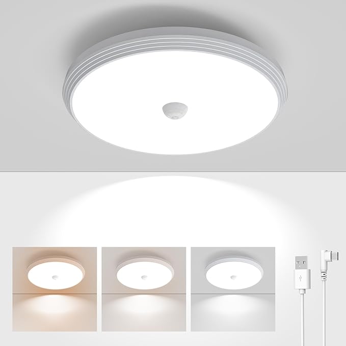 Rechargeable Closet Lights Motion Sensored, Wireless Battery Operated Ceiling Light, Rechargeable Motion Sensor Light indoor for Closets Shower Stairs Hallway Pantry Porch Garage, 3 Color Temperatures