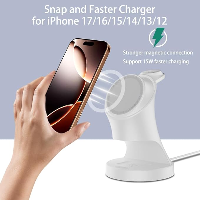 3 in 1 Wireless Charging Station for Apple Devices,Magsafe Charger for IPhone17 16 15 14 13 12 Pro/Max/Plus/Mini Wireless Charger Station for AirPods 2/3/4Pro iWatch Ultra11/10/9/8/7/SE/6/5/4/3/2
