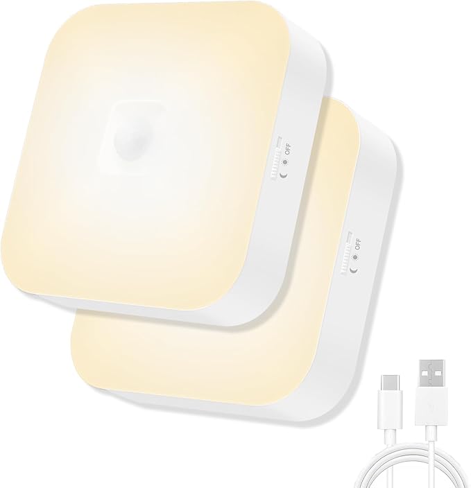 WhitePoplar Wireless Motion Ceiling Light - 500LM Battery Operated Closet & Shower Light, 3000K Warm, Indoor/Outdoor for Closet, Shower, Porch, Hallway, Garage 2Pack