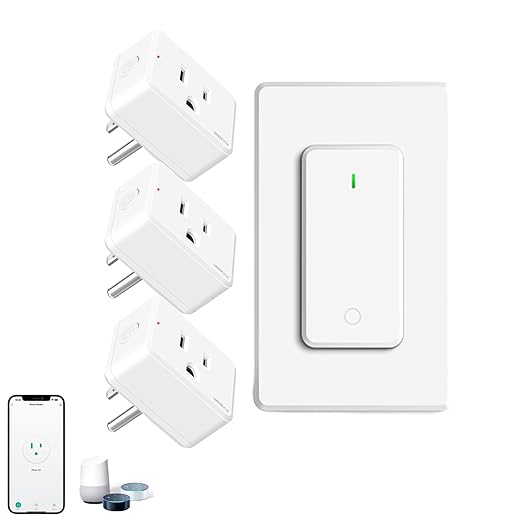 WiFi Plug with Switch,GreenCycle Smart Outlet with Remote,Compatible with Alexa and Google Home via Tuya,Compact Design,Remote Control Anywhere,15A/1500w,TUV FCC Listed(2.4G),1 Switch 2 Plug
