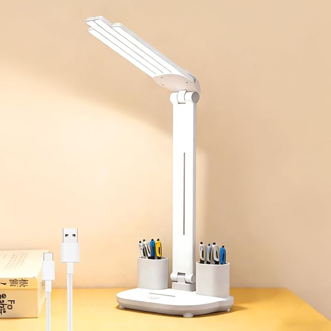 Led Desk Lamp Adjustable Foldable Table Lamp with Pen Holder, 3 Color & Stepless Dimming, Reading Lamp for Study Table Work Office