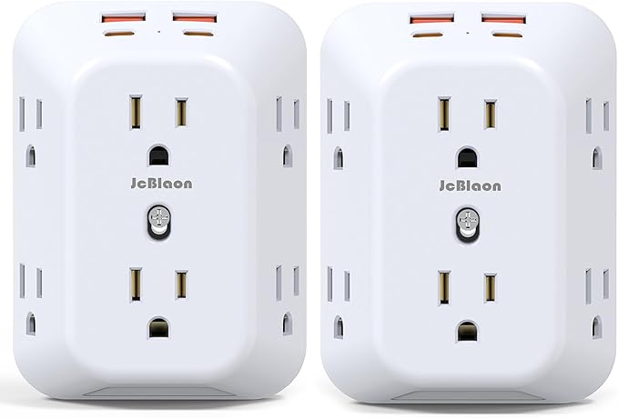 2 Pack Outlet Extender Surge Protector, 6 Outlet Splitter with 4 USB Ports (2 USB C), Multiple Plug Expander Wall Charger, 4 Sided 1050 J Multi Plug Wall Adapter Power Strip for Home Office Kitchen