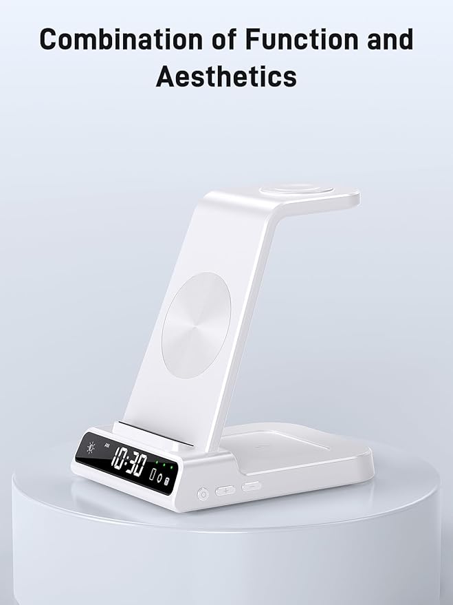 Wireless Charger for Samsung Charging Station: 3 in 1 Android Charging Stand with Dimmable Clock - Nightstand Organizer for Galaxy S25 Ultra, Galaxy Watch 8 7 6 5 4, Galaxy Buds (Not for iWatch)