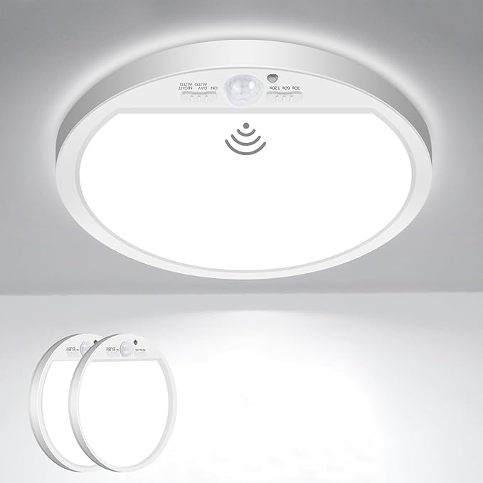 slochi 2Pack Motion Sensor Light Indoor Wired, 8.7 Inch 3000K/4000K/6500K Closet Lights Motion Sensored, 18W 1800LM Flush Mount Ceiling Light for Hallway Pantry Stairwell Porch, White