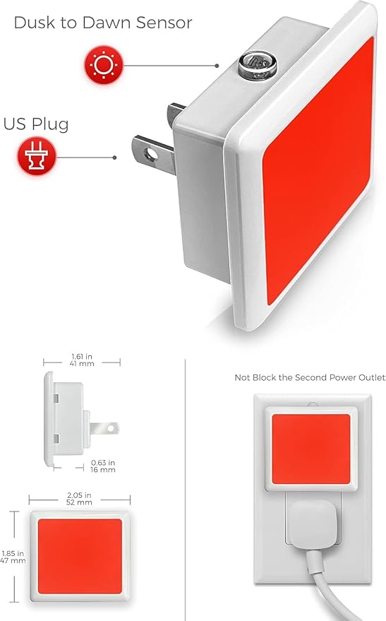 L LOHAS LED Red Night Lights Plug into Wall 6-Pack, 0.3W Plug in Night Light, Dusk to Dawn, Bright Nightlight Auto-On/Off, for Adults Kids Room Bedroom Bathroom Hallway Christmas, Non-Dim
