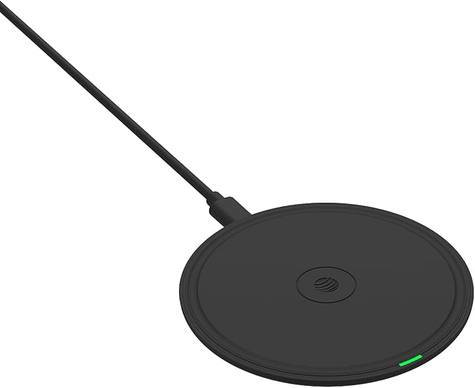 AT&T 15W Qi Wireless Charging Pad – Case-Friendly USB-C Fast Charging Station for iPhone 17/16/15/14, AirPods, Samsung Galaxy S25/S24, Pixel, and All Qi-Compatible Devices – Black