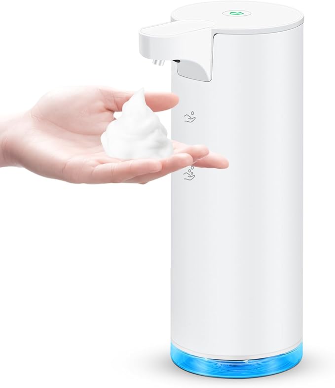 Automatic Hand Soap Dispenser Foaming: Touchless Soap Dispenser Stainless Steel - Free Touch Electric Soap Dispenser Rechargeable with Sensor for Bathroom, Commercial (White)