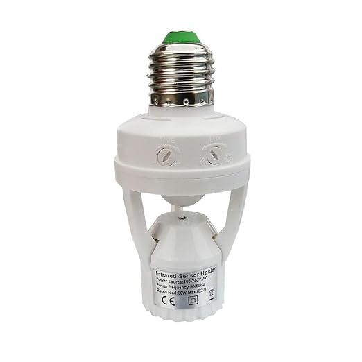PIR Motion Sensor Light Socket,E26/E27 Smart Lamp Bulb Holder Adapter Auto On/Off Light Control Suitable for Garage Basement Porch Storage Room Indoor Use Only