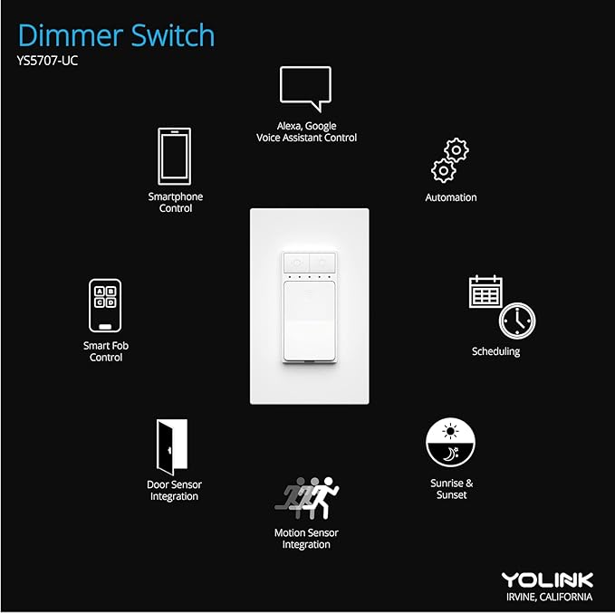 YoLink DimmerFob, Smart Buttons Fob, Remote Light Switch Controller for use with YoLink Smart in-Wall Dimmer Switches