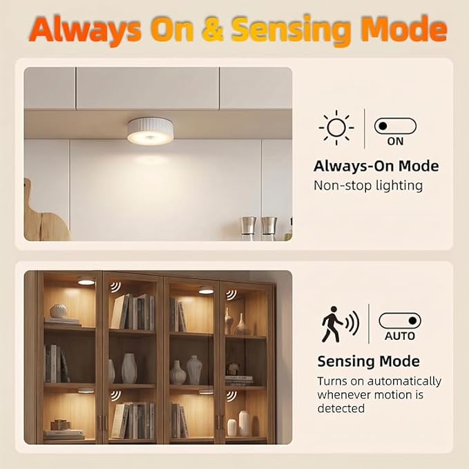 Under Cabinet Lighting 1Pack, 3.5" Wireless Closet Lights, 2000mAh Rechargeable Puck Lights, Motion Sensor Light Indoor, Magnetic Under Counter Lights for Kitchen, Pantry, Stairs (Cool White)