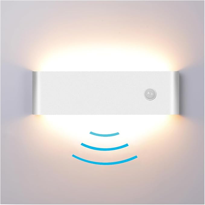LED Hardwired Motion Sensor Light Indoor Wall Sconce, 12W Motion Sensor Wall Light Indoor Sconce Wall Aluminum Modern Wall Sconce for Living Room Hallway Stair