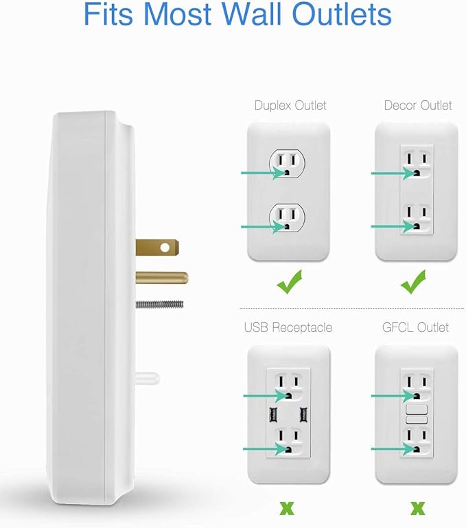 KMC 6-Outlet Surge Tap, 2 USB Ports (3.4A), 980 Joules Surge Protector, White (2 Pack)
