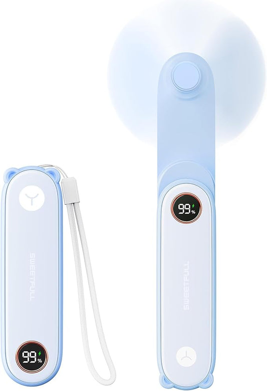 SWEETFULL Portable Handheld Mini Fan with LED Display, 3-in-1 Personal Foldable USB Rechargeable Hand Held Fan & Flashlight for Travel, Lash Eyelash, Cute Small Pocket for Women, Girls