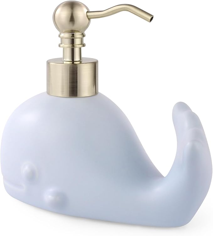 Cute Whale Shape Soap/Hand Sanitizer Metal Pump Dispenser, Refillable for Bathroom Accessories, Gifts for Kids (Matt Blue)