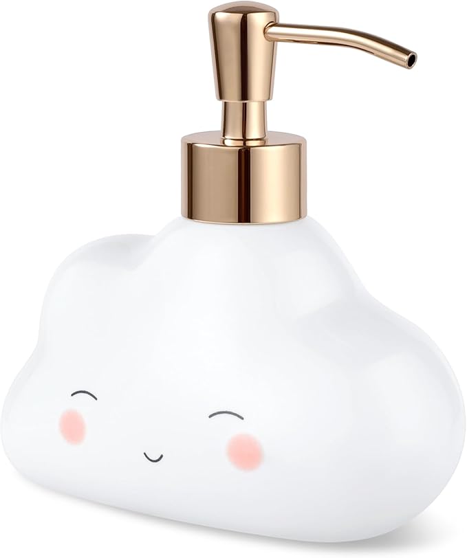 Cute Cloud Shape Soap/Hand Sanitizer Metal Pump Dispenser, Refillable for Bathroom Accessories, Gifts for Kids (White)