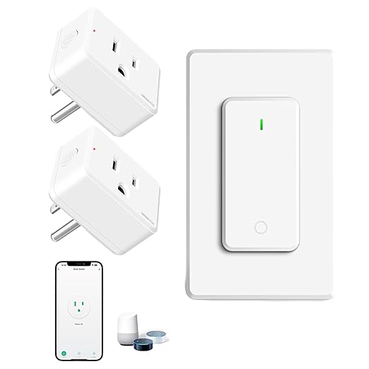 WiFi Plug with Switch,GreenCycle Smart Outlet with Remote,Compatible with Alexa and Google Home via Tuya,Compact Design,Remote Control Anywhere,15A/1500w,TUV FCC Listed(2.4G),1 Switch 2 Plug