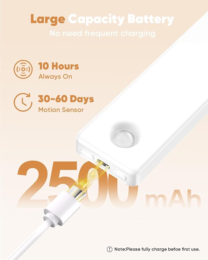 13inch Under Cabinet Lighting, Motion Sensor Light Indoor, Rechargeable Closet Lights Battery Operated, Wireless Dimmable LED Cabinet Lights, Under Counter Lights for Kitchen Warm Color-2 Pack